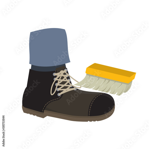 Brushing shoes. Cleaning shoes, vector illustration