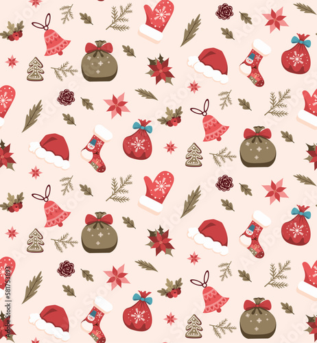 Valokuva Cute Seamless Pattern with Christmas Elements