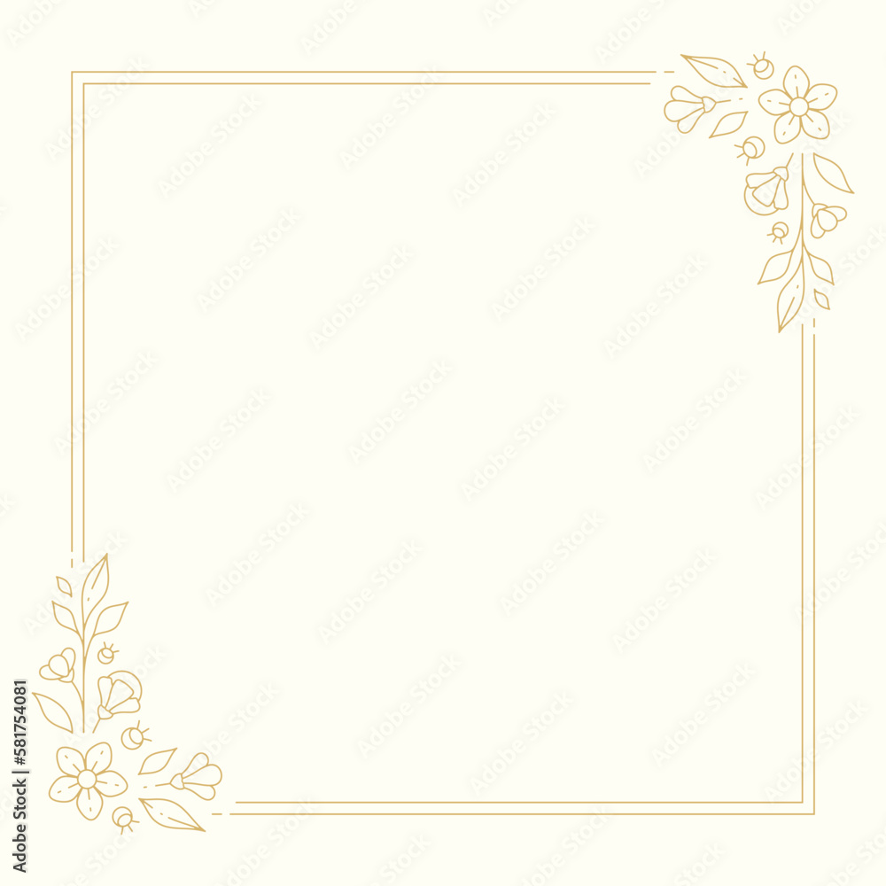 Floral botanical frame bud blossom elegant luxury golden border design line vintage vector illustration