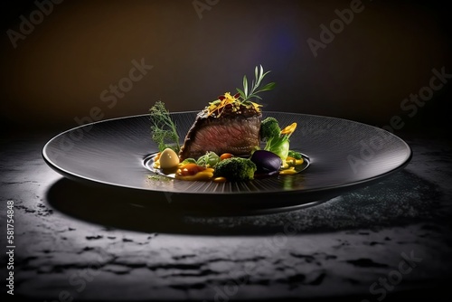 High cuisine restaurant dish on a plate, AI generative