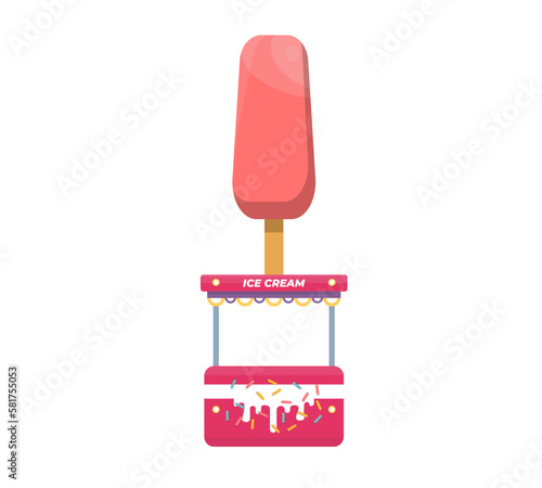 Pink ice cream stand isolated. Street food. Flat vector illustration.