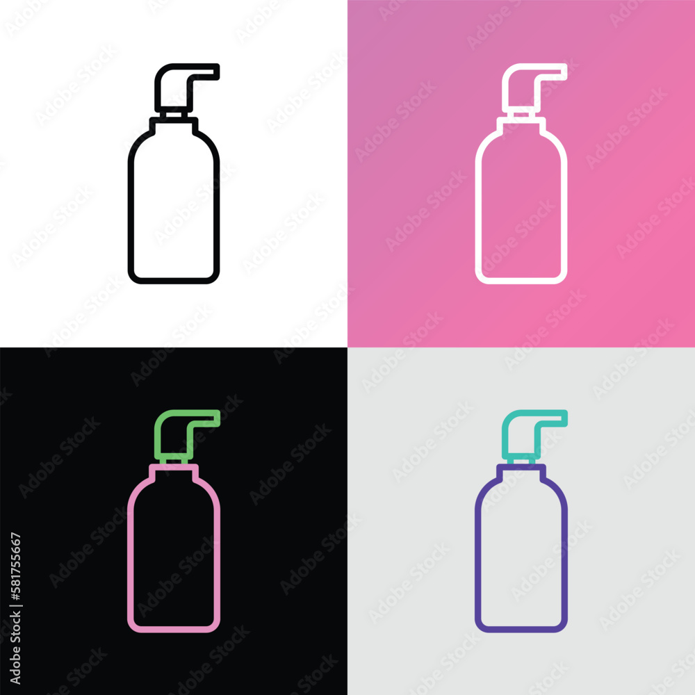 Bath and shower treatments: bottle with dispenser and plastic tube. Shower gel, liquid soap. Thin line icon. Modern vector illustration for beauty shop. Bath and shower treatments: bottle with dispenser and plastic tube. Shower gel, liquid soap. Thin line icon. Modern vector illustration for beauty shop.