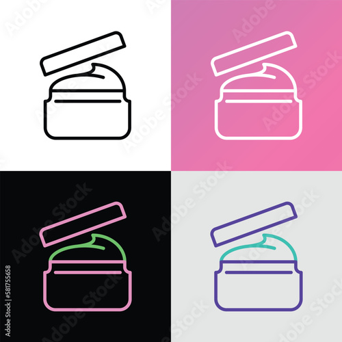 Spa treatment: body scrub, body cream thin line icon. Anti cellulite treatment. Modern vector illustration for beauty shop.