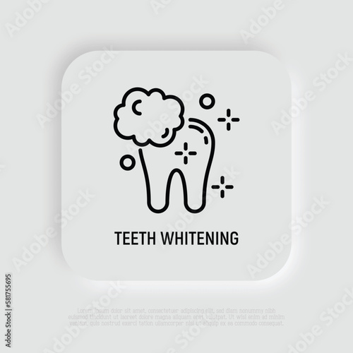 Teeth whitening thin line icon. Clean shine teeth. Dental treatment. Vector illustration.