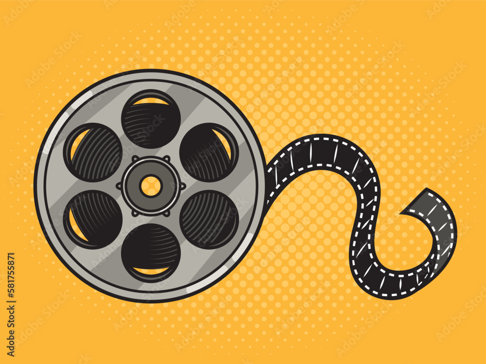 movie reel cinema tape bobbin pinup pop art retro vector illustration. Comic book style imitation.