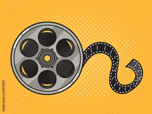movie reel cinema tape bobbin pinup pop art retro vector illustration. Comic book style imitation.