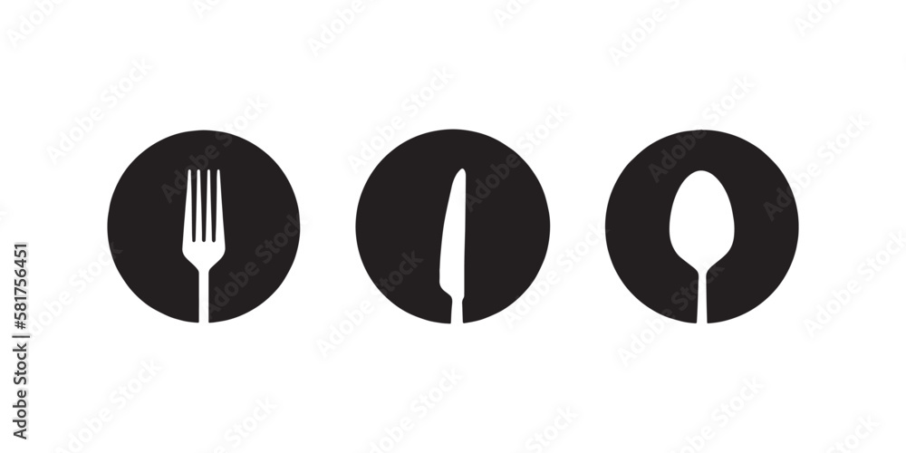 black and white. vector simple illustration. kitchenware. flat web icon collection. sign or symbol. kitchen. cutlery. fork, knife and spoon. set black and white. vector simple illustration. kitchenware. flat web icon collection. sign or symbol. kitchen. cutlery. fork, knife and spoon. set