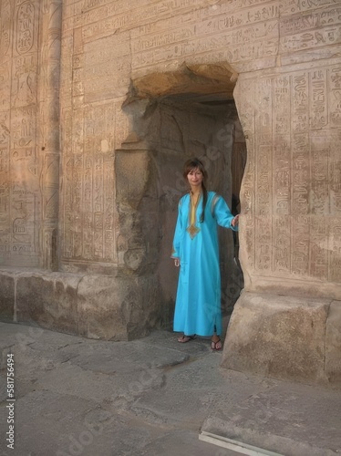 girl with egyptian dress in egyptian temple © juancarlos