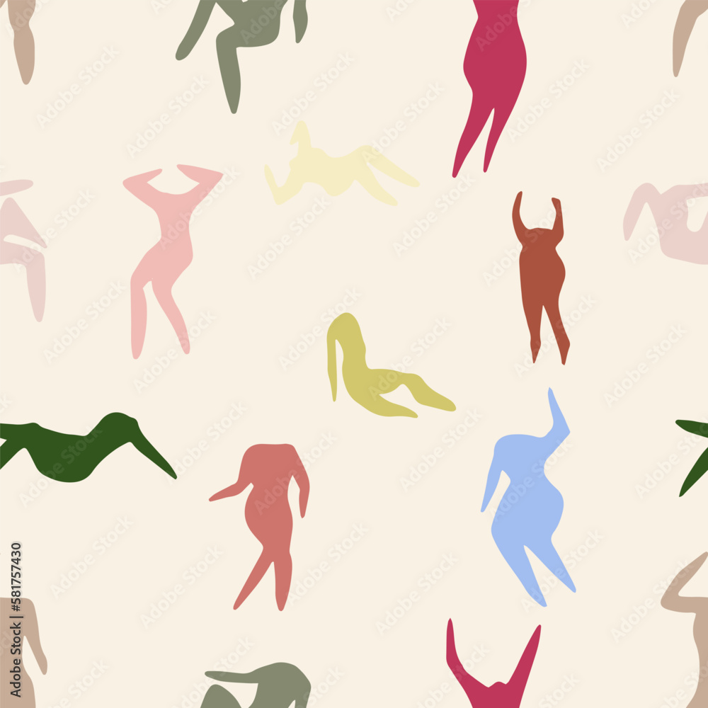 Matisse people silhouettes seamless pattern. Henri Matisse abstract figures In different poses. Matisse people silhouettes seamless pattern. Henri Matisse abstract figures In different poses.