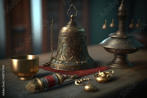 holy tibetan bell, illustration, generative ai photo