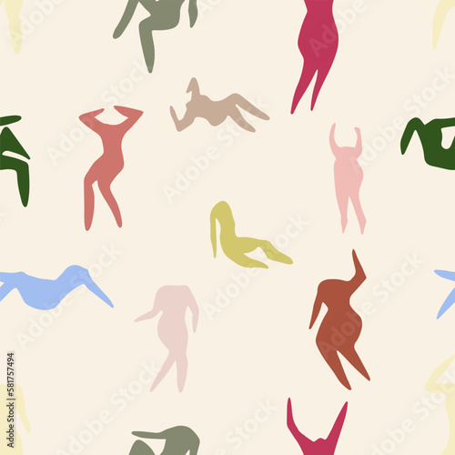 Matisse people silhouettes seamless pattern. Henri Matisse abstract figures In different poses.