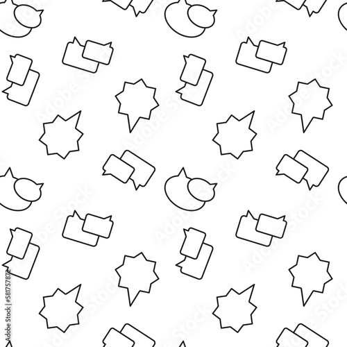 Monochrome vector seamless pattern of speech bubbles in form of star, rectangle for web sites and polygraphy