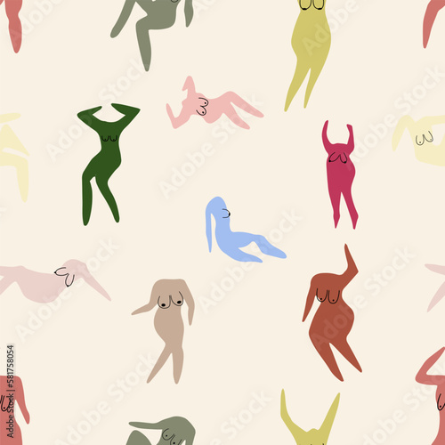 Matisse people silhouettes seamless pattern. Henri Matisse abstract figures In different poses.