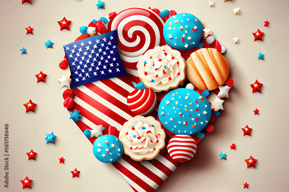 Obraz premium Top view of usa independence day decorations