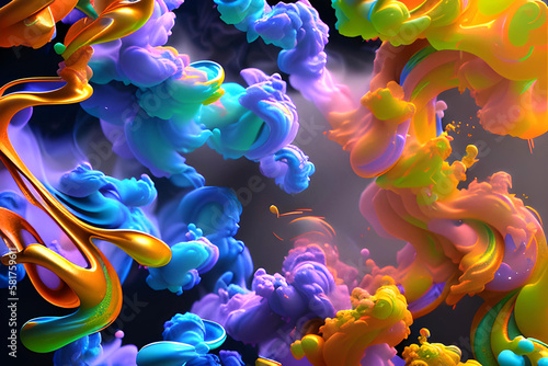 Abstract streaks of rainbow paint explosion ink. AI generated