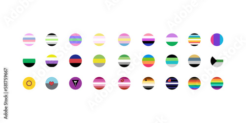 LGBT flags big set in flat style. Pride symbols. Rainbow elements. Vector illustration isolated on white background.