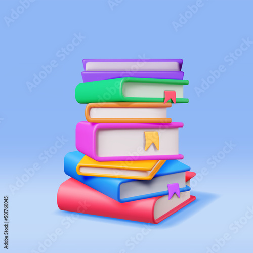 3D Stack of Closed Books Isolated. Render Pile of Books Icon. Set of Educational or Business Literature. Reading Education, E-book, Literature, Encyclopedia, Textbook. Vector Illustration