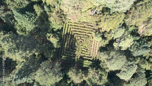 drone shot of a laberynth hidden at mexico city forest photo