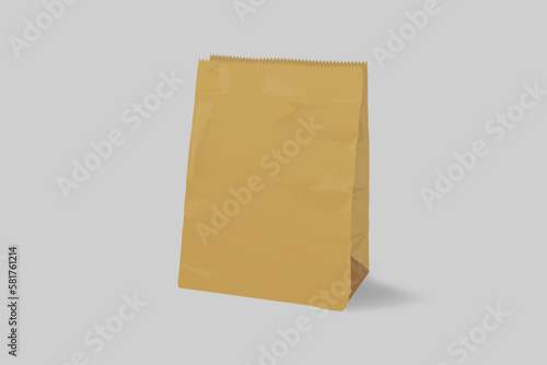 Brown paper bag mockup isolated on white background, 3d rendering.eco friendly and zreo waste concept.