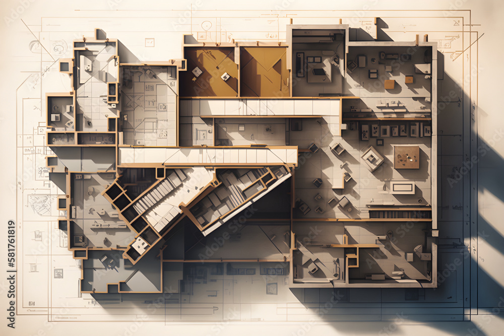 House, design, drawing, architectural plan 3D, Generative AI - obrazy, fototapety, plakaty 