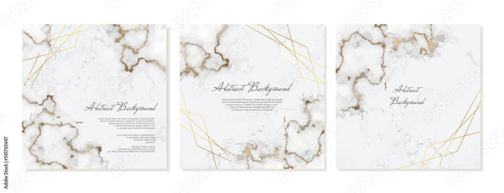 Abstract square backgrounds with the texture of marble, stone and glitter. Vector templates for social media