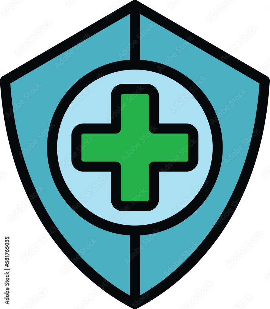 Shield medicine icon. Outline shield medicine vector icon for web design isolated on white background color flat Shield medicine icon. Outline shield medicine vector icon for web design isolated on white background color flat