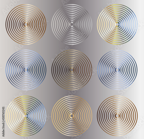 Light abstract background with metallic discs on a silver color.