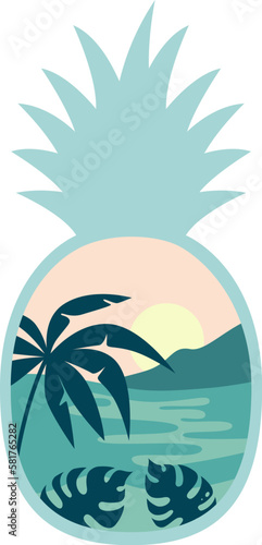 Summer pineapple shape with paradise landscape