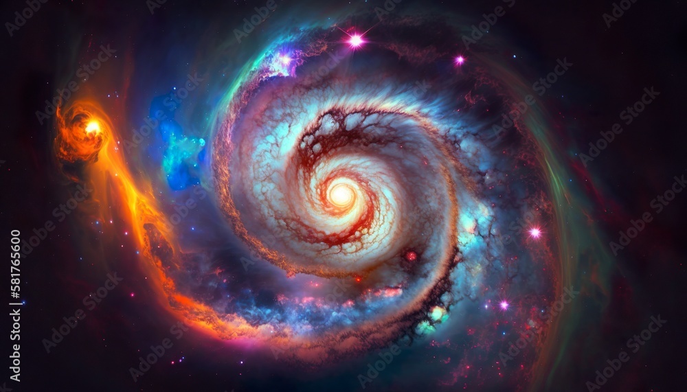 A neon galaxy with swirling colors and stars that twinkle Generative AI A neon galaxy with swirling colors and stars that twinkle Generative AI