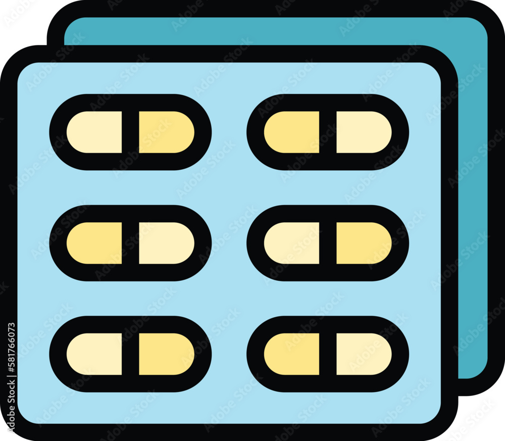 Pills package icon. Outline pills package vector icon for web design isolated on white background color flat Pills package icon. Outline pills package vector icon for web design isolated on white background color flat