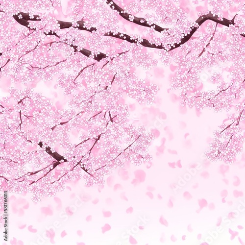 Cherry blossom, Sakura, Pink background, Generative AI