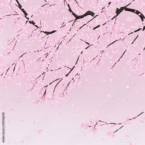 Cherry blossom, Sakura, Pink background, Generative AI