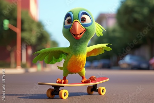 Cute Cartoon Parrot on a Sk...