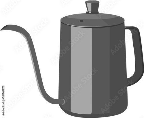 A pour-over coffee kettle has a long spout which gives users optimal control over pouring and extraction.