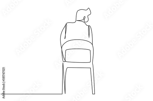 mature male chair sit listen rest wait back behind view