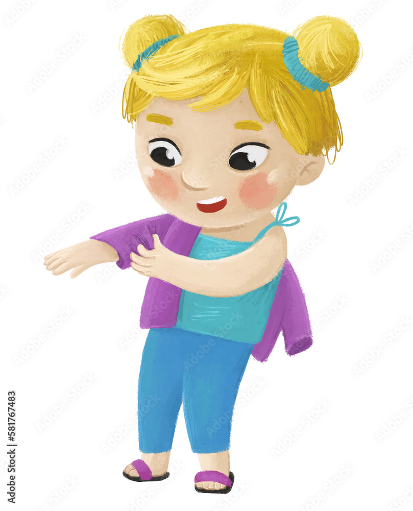 cartoon child kid girl taking off or putting on clothes by him self childhood illustration for kids cartoon child kid girl taking off or putting on clothes by him self childhood illustration for kids