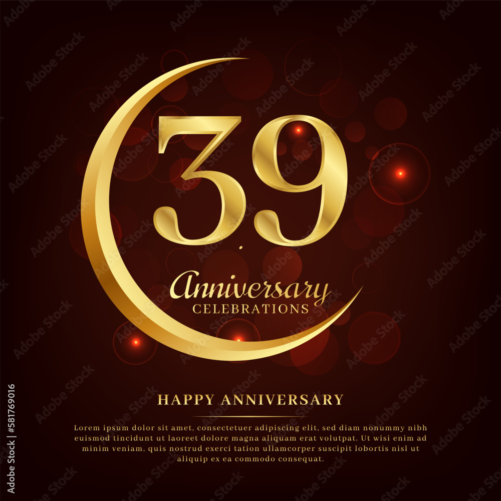 39 years anniversary with golden moon and red shiny background added with text for congratulations words 39 years anniversary with golden moon and red shiny background added with text for congratulations words
