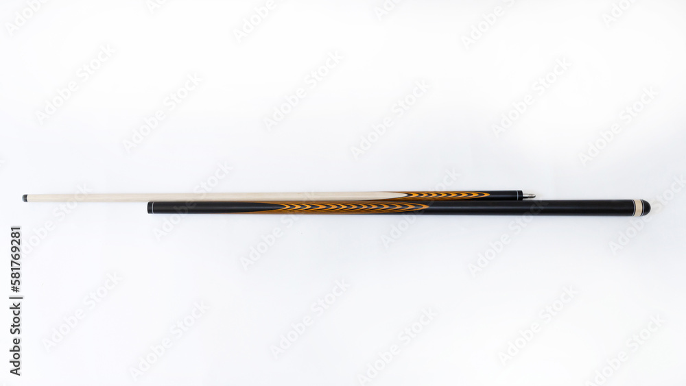 Billiard cues on a white background. Parts of a billiard cue close-up. Live photos of a billiard cue Billiard cues on a white background. Parts of a billiard cue close-up. Live photos of a billiard cue