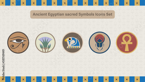 Ancient Egyptian sacred Symbols Illustrations Vector Icons Set