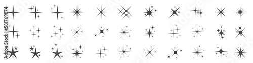 Sparkle star vector icons. Different black sparkles icons. Star sparkles symbol. Shine icons. Stars sparkles. Stars sparkle illustration sign collection.