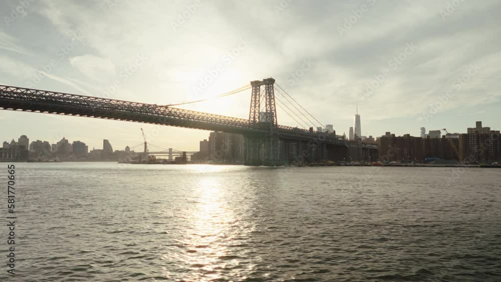 Manhattan bridge at sunset shot with gimbal, New York Manhattan bridge at sunset shot with gimbal, New York