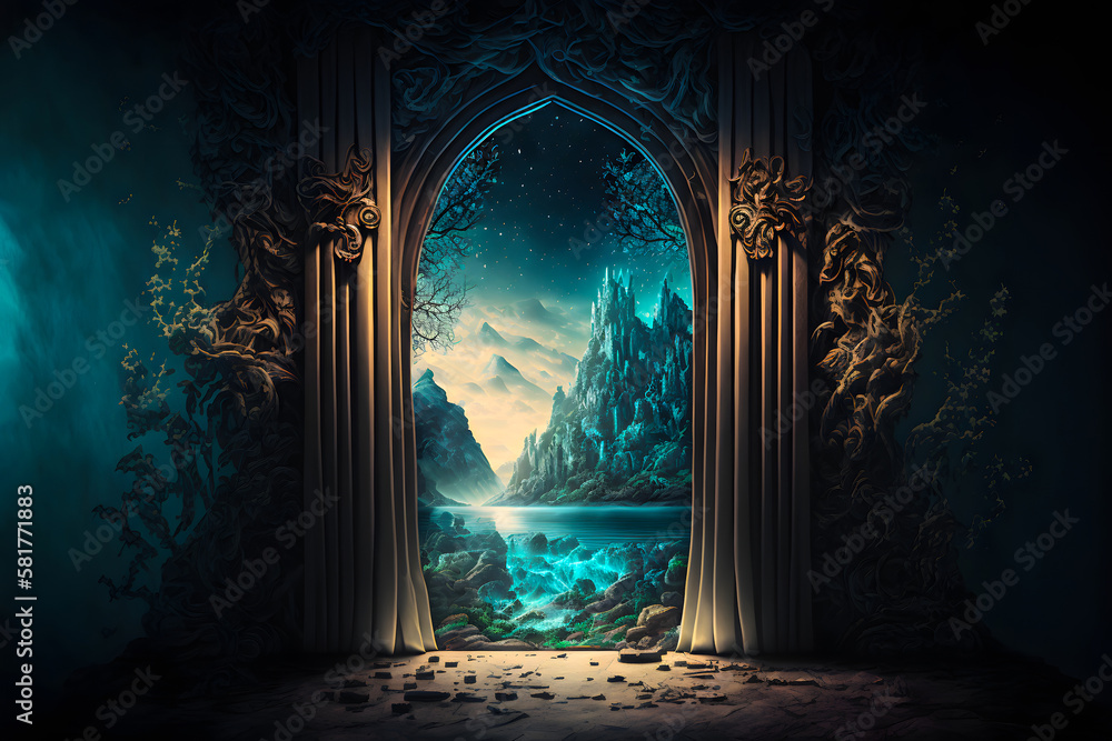 magic fantasy gateway background, neural network generated art. Digitally generated image. Not based on any actual person, scene or pattern. - obrazy, fototapety, plakaty 
