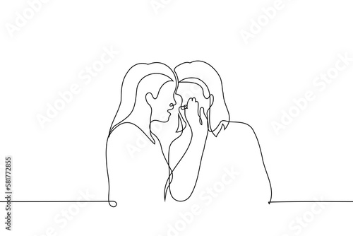 women whispering - one line drawing vector. the concept two girlfriends gossip