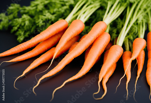 orange carrots isolated on a dark background.