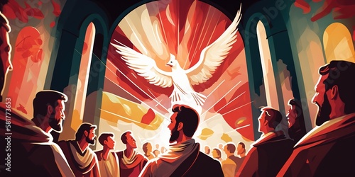 Illustration of Pentecost sunday holy spirit, Dove, Holy Spirit, and Flame for Pentecost.