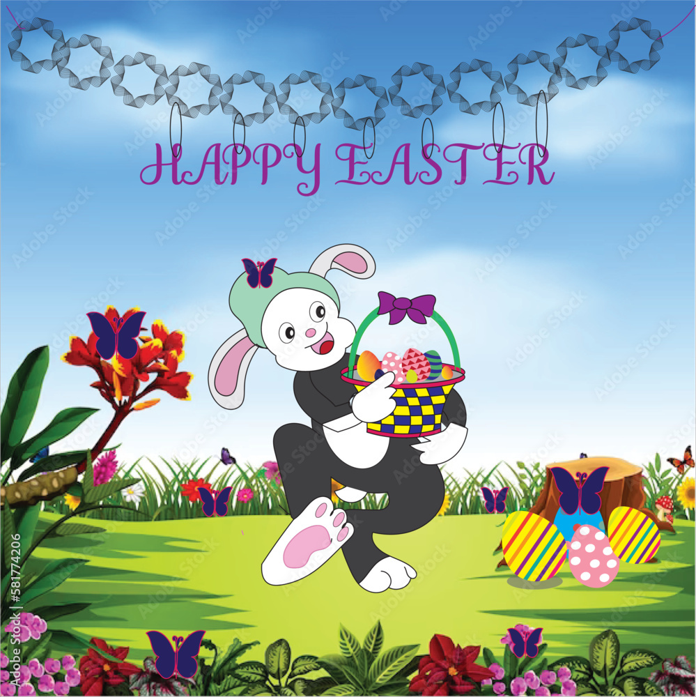 Naklejka premium Happy Easter Celebration Vector Illustration Colourful Handsketch Design Concept