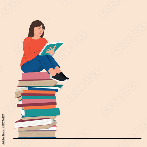 Woman reading book. World book day. Book lover concept. Vector illustration