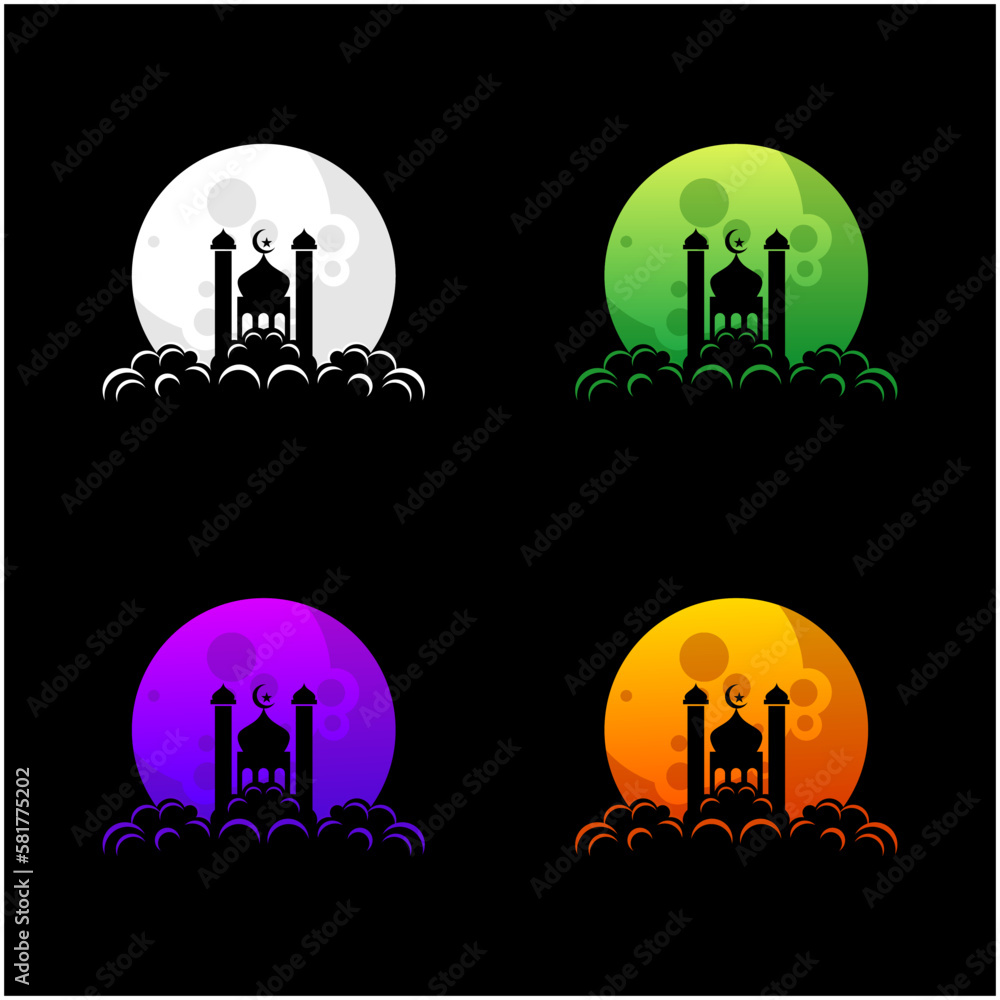 mosque and moon logo design vector