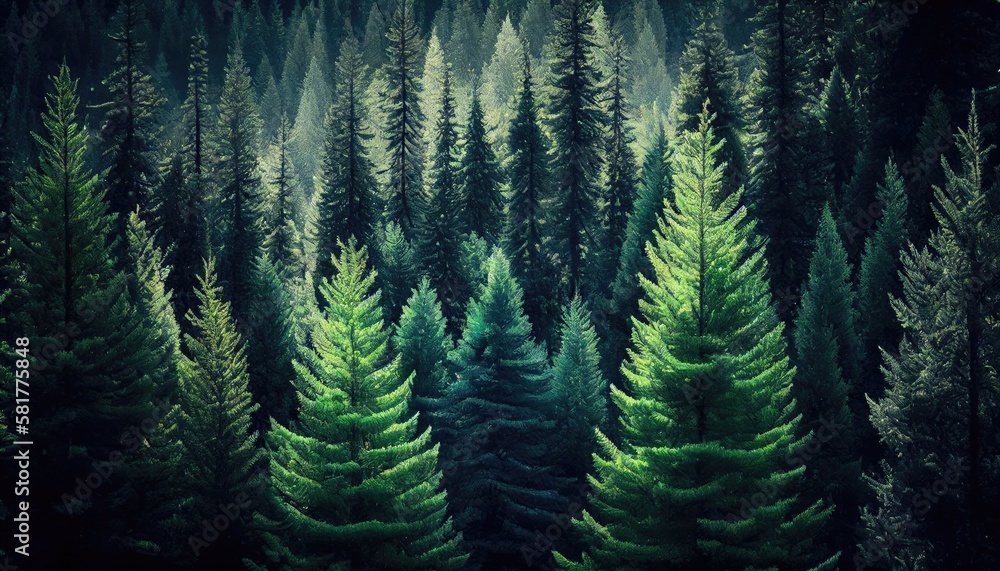 Fototapeta premium Healthy green trees in a forest of old spruce fir