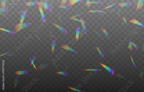 Vector holographic confetti on an isolated transparent background. Shiny confetti png. Rainbow confetti falling from the sky png. Serpentine, tinsel, png.